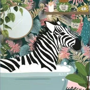 Fun Zebra Bubble Bath Tropical Jungle Bathroom Canvas Print Poster 16.5"x 12"W